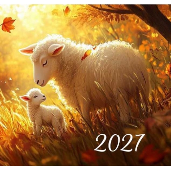 Календарь настенный МИНИ на 2027г.Овца и ягненок 9х16,5см на 1пружине(на магните) арт.26С143_Овца и ягненок
