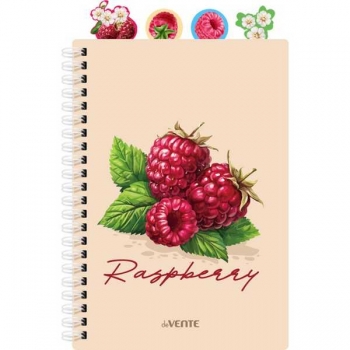 Тетрадь А5 80л на кольцах deVENTE Fruits. Raspberry, пласт. обл., 4 пласт.разделителя с фигурн. вырубкой арт.2059503