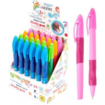 Ручка гелевая deVENTE Пиши-стирай Study Pen, 0.7мм, для ЛЕВШЕЙ, с ластиком, синяя арт.5051998