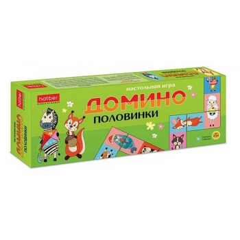 Игра  Hatber настольно-печатная ДОМИНО Животные. Половинки, 28 карточек арт.28ИнД_31262