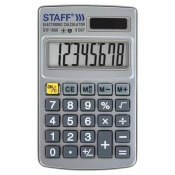 Калькулятор STAFF STF-1008 8 разр., 103х62мм (карманный), металлический, двойное питание, серебристый арт.250115