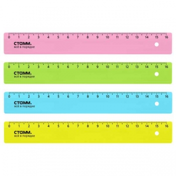 Линейка 16 см СТАММ, пластиковая,  прозрачная, неоновые цвета, ассорти арт.ЛН02