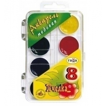 Акварель ПЧЕЛКА,  8цв, пласт.упк. б/кисти арт.212068