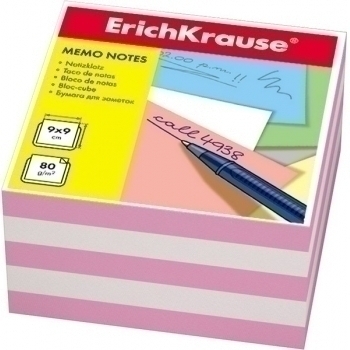 Блок для заметок цветной 9*9*5 ErichKrause розовый с белыми прослойками арт.2719 Блок для заметок цветной 9*9*5 ErichKrause розовый с белыми прослойками арт.2719