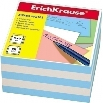 Блок для заметок цветной 9*9*5 ErichKrause голубой с белыми прослойками арт.2723 Блок для заметок цветной 9*9*5 ErichKrause голубой с белыми прослойками арт.2723