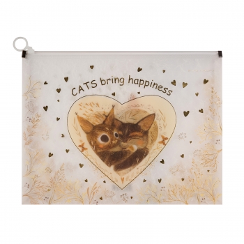 Папка на молнии А4  Bruno Visconti (330х245х30 мм),КОТИКИ.СЧАСТЬЕ, 180мкм, полупрозр., с рисунком арт.14-037/11