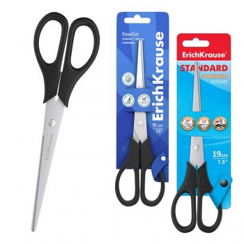 Ножницы ErichKrause EasyCut 19 см, черные, карт. блистер арт.21881 Ножницы ErichKrause EasyCut 19 см, черные, карт. блистер арт.21881