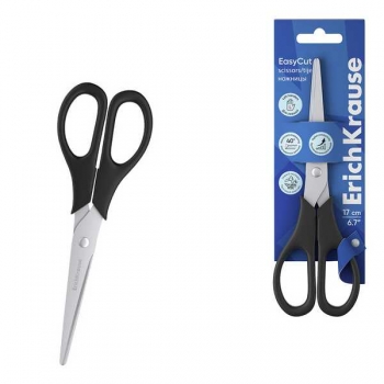 Ножницы ErichKrause EasyCut 17 см (для левшей), черные, карт. блистер арт.30778 Ножницы ErichKrause EasyCut 17 см (для левшей), черные, карт. блистер арт.30778