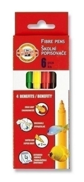 Фломастеры КОН-I-NOOR 06 цв. смываемые водой в карт.уп. арт.771002JF05KS