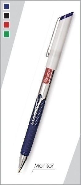 Ручка Montex шариковая Monitor с син. стержнем, мет. клип, мет. наконечник, резин. держ., корп. ассорти арт.Monitor