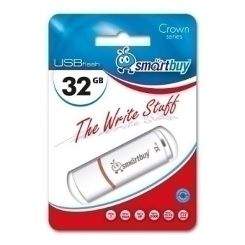 Карта памяти USB (флэш-накопитель) 32Gb Smartbuy Crown White USB 2.0 Flash Drive с колпачком арт.SB32GBCRW-W
