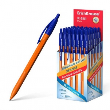Ручка шариковая автоматическая ErichKrause R-301 Matic Orange, 0.7мм, синяя арт.38512 Ручка шариковая автоматическая ErichKrause R-301 Matic Orange, 0.7мм, синяя арт.38512