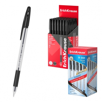 Ручка шариковая ErichKrause R-301 CLASSIC Stick and Grip, 1.0мм, черная арт.39528 Ручка шариковая ErichKrause R-301 CLASSIC Stick and Grip, 1.0мм, черная арт.39528