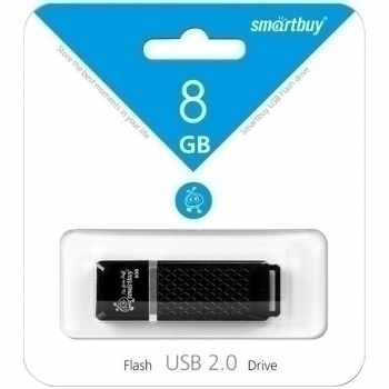 Карта памяти USB (флэш-накопитель)  8Gb Smartbuy Quartz series Black USB 2.0 Flash Drive с колпачком арт.SB8GBQZ-K Карта памяти USB (флэш-накопитель)  8Gb Smartbuy Quartz series Black USB 2.0 Flash Drive с колпачком арт.SB8GBQZ-K