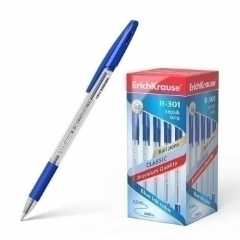 Ручка шариковая ErichKrause R-301 CLASSIC Stick and Grip, 1.0мм, синяя арт.39527 Ручка шариковая ErichKrause R-301 CLASSIC Stick and Grip, 1.0мм, синяя арт.39527