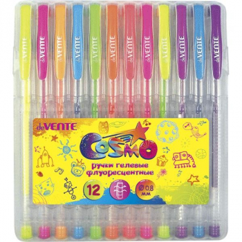 Ручки гелевые 12 цв. набор, deVENTE Cosmo Fluo d=0.8 мм, неоновые флуоресцентные цвета, в подвесе, арт. 5051420