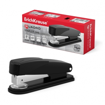 Степлер №24/6 ErichKrause® Quadro Half-strip до 30 листов, черный (в коробке по 1 шт.) арт.4662