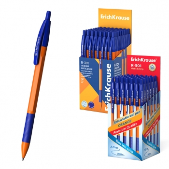 Ручка шариковая автоматическая ErichKrause R-301 MaticGrip Orange, 0.7мм, синяя арт.46762