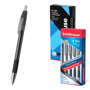 Ручка гелевая автоматическая ErichKrause R-301 Original Gel MaticGrip, 0.5, черная  арт 46815