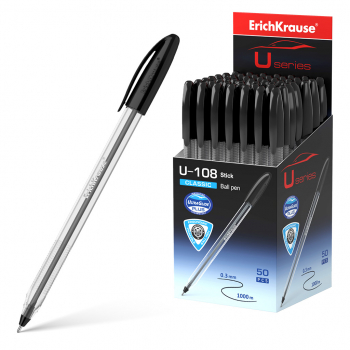 Ручка шариковая ErichKrause® U-108 Classic Stick 1.0, Ultra Glide Technology, цвет чернил черный (в коробке по 50 шт.) а