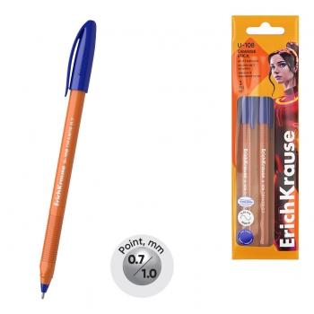 Ручки шариковые набор ErichKrause U-108 Orange Stick 1.0, 3 шт., синие арт.47586