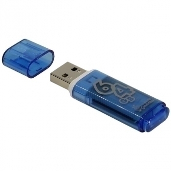 Карта памяти USB (флэш-накопитель) 64Gb Smartbuy Glossy series Blue USB 2.0 Flash Drive с колпачком арт.SB64GBGS-B