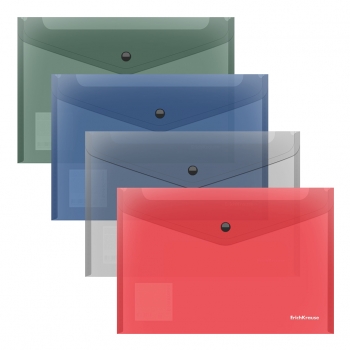 Папка-конверт В5+ (285*210) на кнопке ErichKrause Glossy Classic, 160мкм, полупрозрачная, ассорти арт.50291