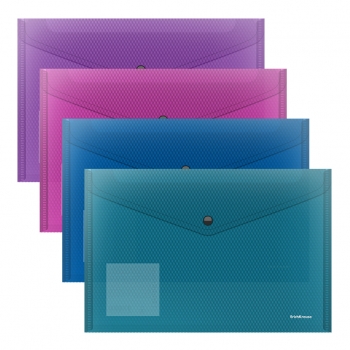 Папка-конверт А4 на кнопке ErichKrause Glossy Vivid, 180мкм, полупрозрачная, ассорти арт.50314