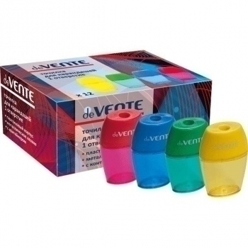 Точилка deVENTE пластмассовая, 1 отверстие, с контейнером, цвета ассорти арт.4071308 Точилка deVENTE пластмассовая, 1 отверстие, с контейнером, цвета ассорти арт.4071308