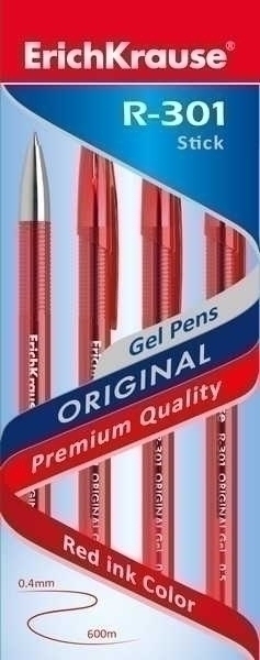 Ручка гелевая ErichKrause R-301 ORIGINAL Gel Stick, 0.5, красная арт.42722