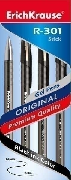 Ручка гелевая ErichKrause R-301 ORIGINAL Gel Stick, 0.5, черная арт.42721