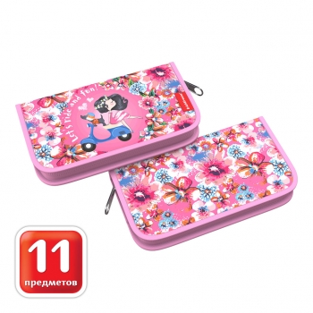 Пенал-книжка с наполнением ErichKrause® 110x205x25мм Flower Scooter арт.51768