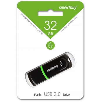 Карта памяти USB (флэш-накопитель) 32Gb Smartbuy Paean USB 2.0 Flash Drive с колпачком, черная арт.SB32GBPN-K
