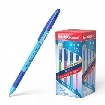 Ручка шариковая ErichKrause R-301 NEON Stick and Grip, 1.0мм, синяя арт.42751 Ручка шариковая ErichKrause R-301 NEON Stick and Grip, 1.0мм, синяя арт.42751