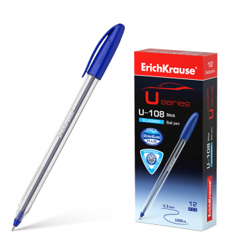 Ручка шариковая ErichKrause® U-108 Classic Stick 1.0, Ultra Glide Technology, цвет чернил синий (в коробке по 12 шт.) ар