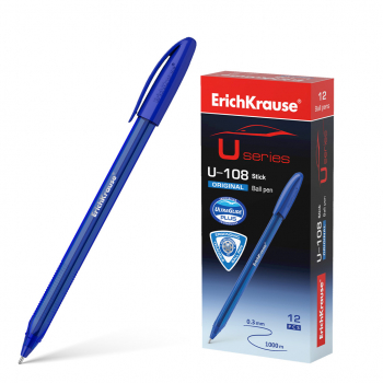 Ручка шариковая ErichKrause® U-108 Original Stick 1.0, Ultra Glide Technology, цвет чернил синий (в коробке по 12 шт.) а
