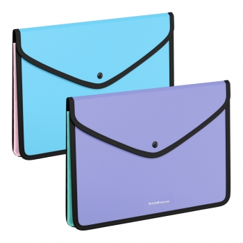 Папка-конверт А4 на кнопке ErichKrause Diagonal Pastel пластик, обшитая, с текст вставкой, непрозр, ас-ти арт.55144