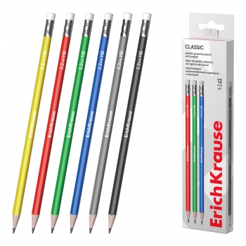 Карандаш ErichKrause HB ч/гр. с ластиком Classic triangle, трехгранный, пластиковый арт.55270
