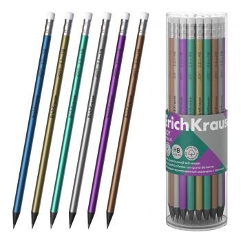 Карандаш ErichKrause HB ч/гр. с ластиком Metallic, черный пластик, круглый арт.55274