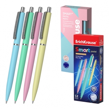 Ручка шариковая автоматическая ErichKrause Smart Matic Pastel, 0.7мм, синяя арт.55389
