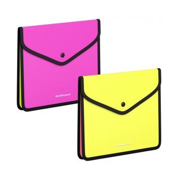 Папка-конверт А5+ на кнопке ErichKrause Matt Neon, обшитая, с текст вставкой,  пластиковая ассорти арт 55419 Папка-конверт А5+ на кнопке ErichKrause Matt Neon, обшитая, с текст вставкой,  пластиковая ассорти арт 55419