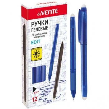 Ручка гелевая deVENTE Пиши-стирай, 0.7мм, с ластиком, полупрозр. корпус, резиновый держатель, синяя арт.5051790 Ручка гелевая deVENTE Пиши-стирай, 0.7мм, с ластиком, полупрозр. корпус, резиновый держатель, синяя арт.5051790