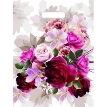 Мешок 40х31см ПВД 60мкм глянцевый с вырубной ручкой, Пионы на бежевом арт.н00117595