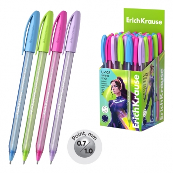 Ручка шариковая ErichKrause U-108 Spring Stick, 0.7мм, игольч. узел, одноразовая, синяя арт.58108 Ручка шариковая ErichKrause U-108 Spring Stick, 0.7мм, игольч. узел, одноразовая, синяя арт.58108