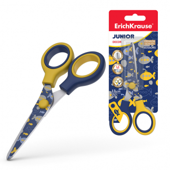 Ножницы ErichKrause® Junior Decor Submarine с принтом на лезвиях, 13см (в блистере по 1 шт.) арт.58348