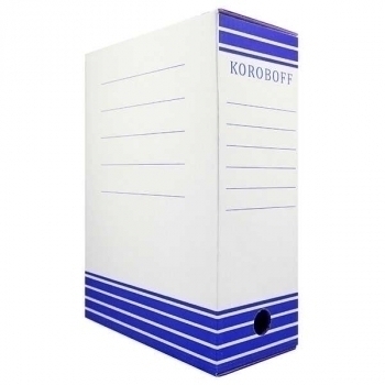 Короб архив. 120мм (322х120х240) из гофр. картона, белый, синяя печать Koroboff арт.120_син печ_Koroboff