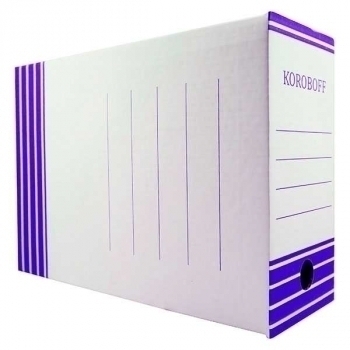 Короб архив. 120мм (322х120х240) из гофр. картона, белый, синяя печать Koroboff арт.120_син печ_Koroboff