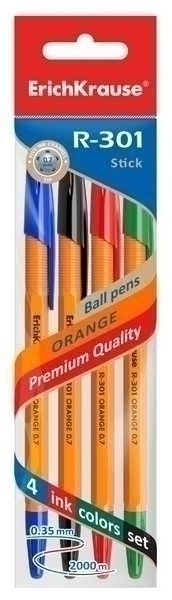 Ручки шариковые набор ErichKrause R-301 ORANGE, 0.7, 4шт (синяя, черная, красная, зеленая) в пакете с е/п арт.44594 Ручки шариковые набор ErichKrause R-301 ORANGE, 0.7, 4шт (синяя, черная, красная, зеленая) в пакете с е/п арт.44594