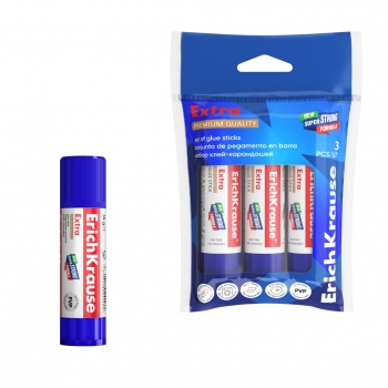Клей-карандаш ErichKrause® Extra, 15г (в пакете по 3 шт.) арт.59639