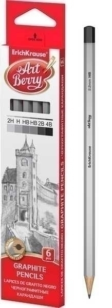 Карандаши набор 06 шт ArtBerry ч/гр. (2H,H,HB,HB,B,2B), шестигранные арт.45389